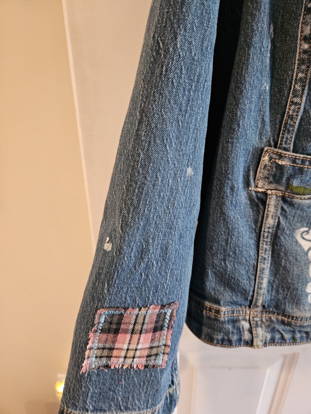 Upcycled Blue Denim Embellished Jacket with Butterfly & Bird Motifs - Picture 4 of 8